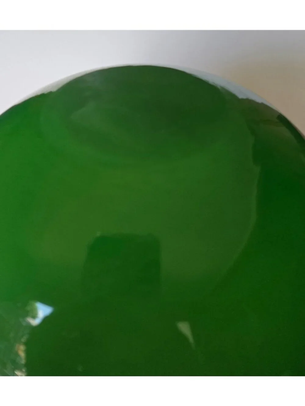 Large Hand-Blown Green Glass Vase With Yellow Flower Rose Accent & Ruffled Rim